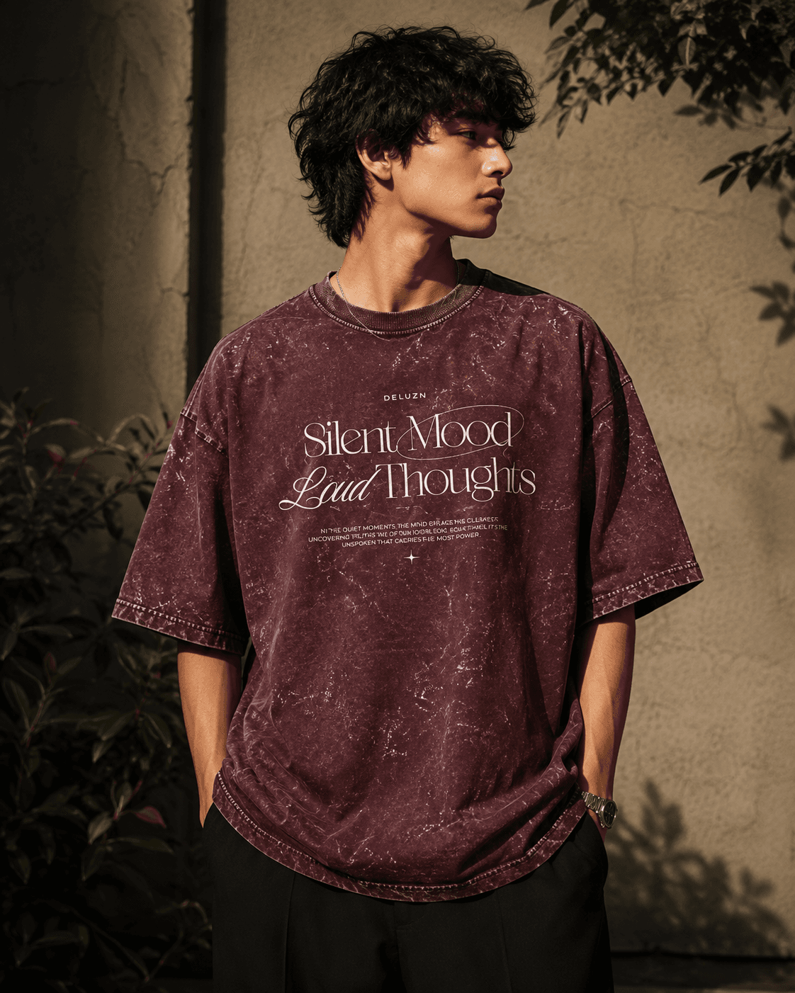 DELUZN Silent Mood Loud Thoughts Acid Wash Oversized T-Shirt - view 3