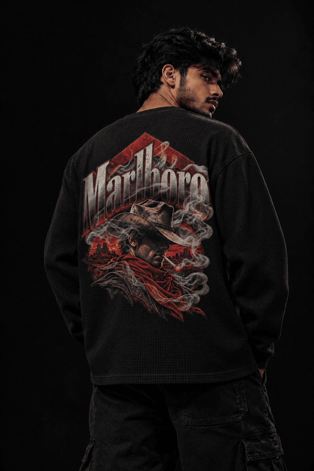 DeLuzn Marlboro Outlaw Graphic Waffle Knit T-Shirt - view 1