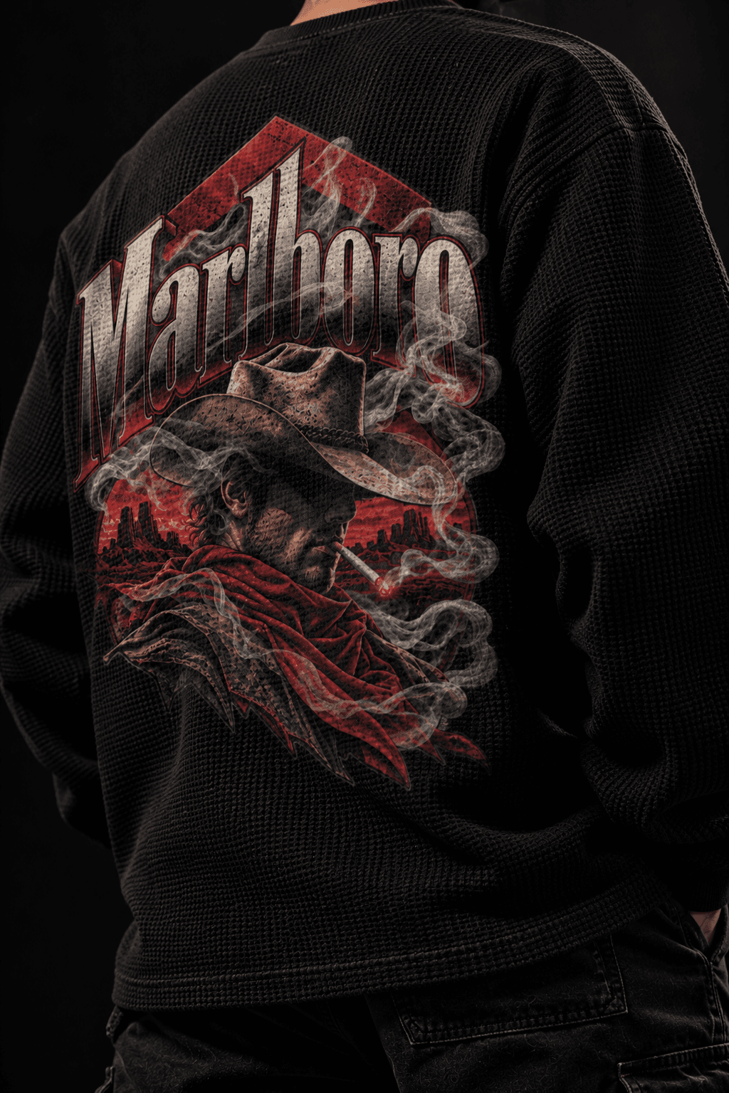 DeLuzn Marlboro Outlaw Graphic Waffle Knit T-Shirt - view 2