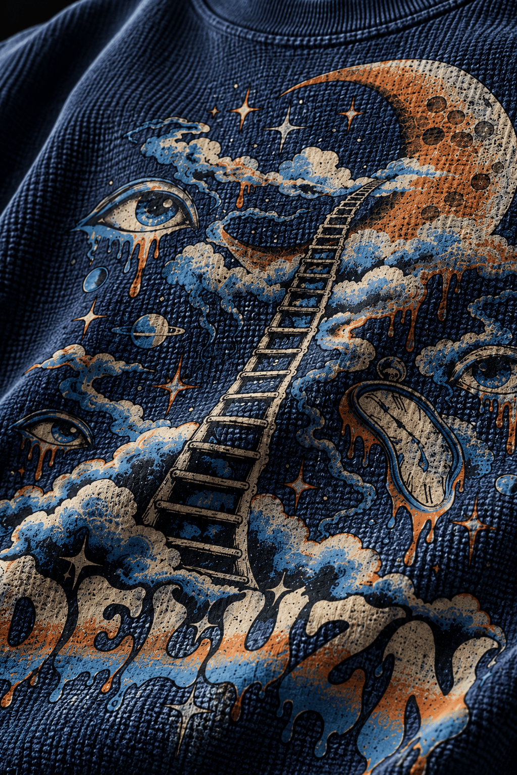 Deluzn Celestial Moon Ladder Graphic Unisex Oversize Waffle Knit T-Shirt - view 2