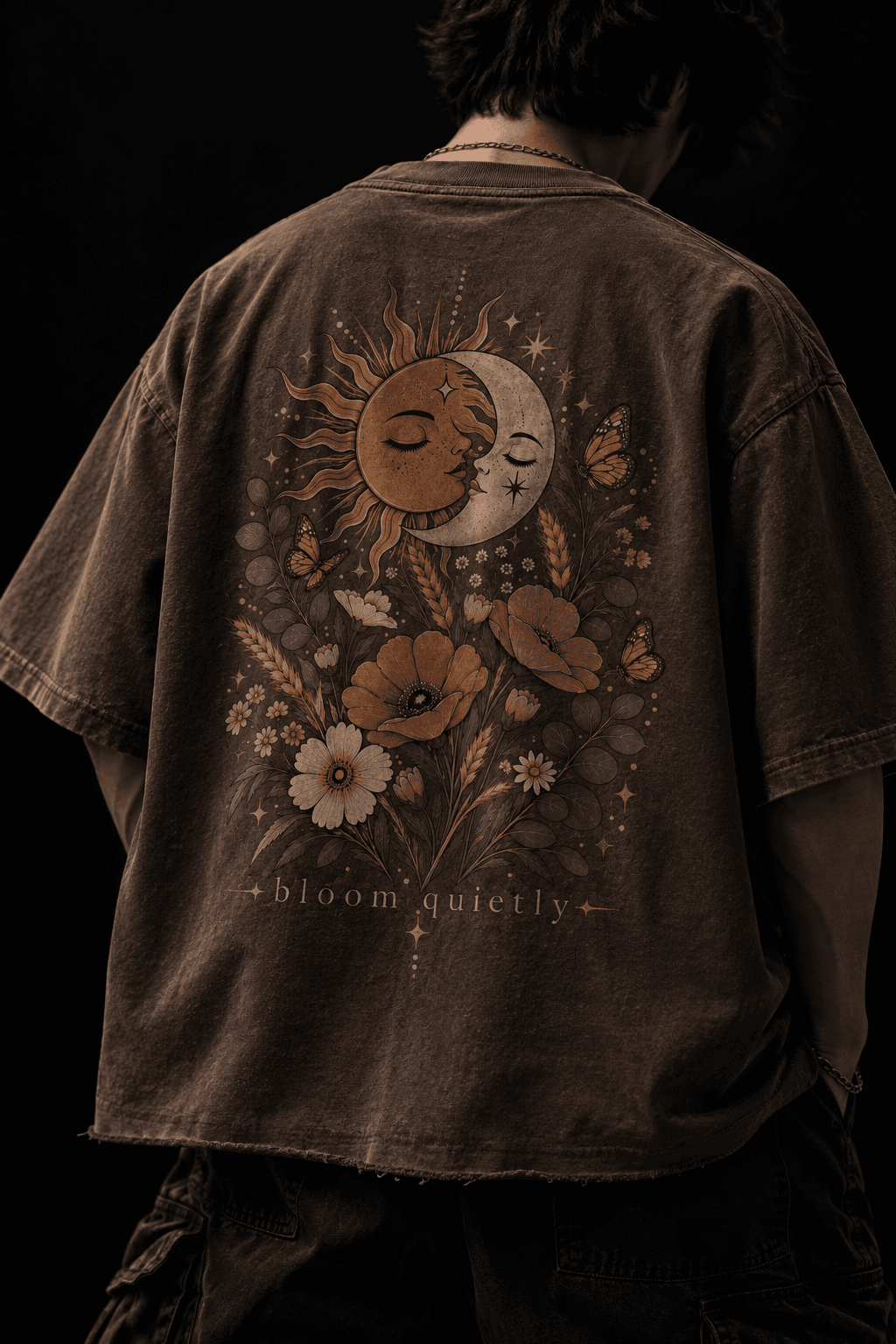 Deluzn Bloom Quietly Celestial Garden Boxy Fit Oversized Unisex T-Shirt - view 1