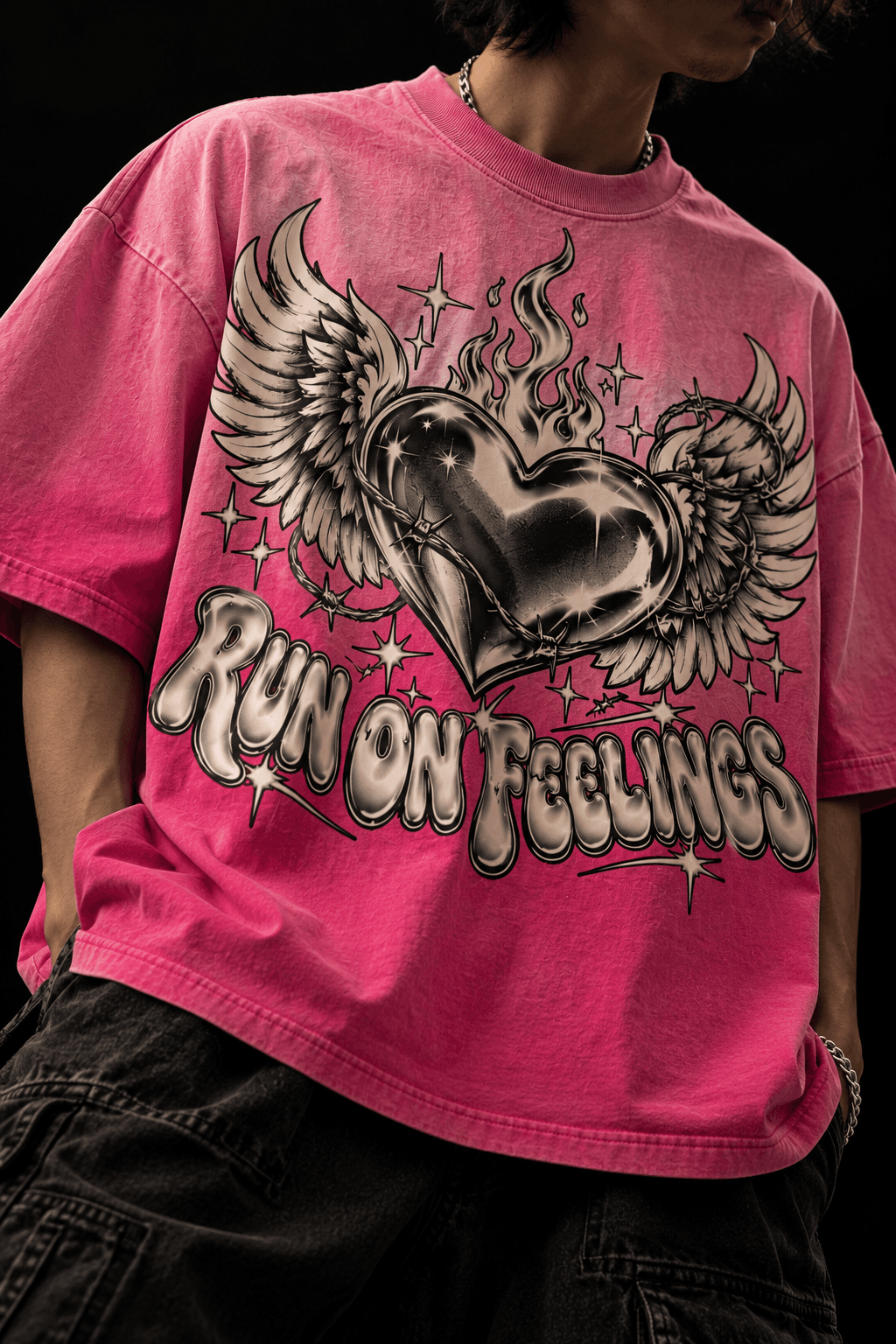 Deluzn Run On Feelings Pink Ombre Washed Boxy Fit Unisex Oversized T-Shirt - view 1