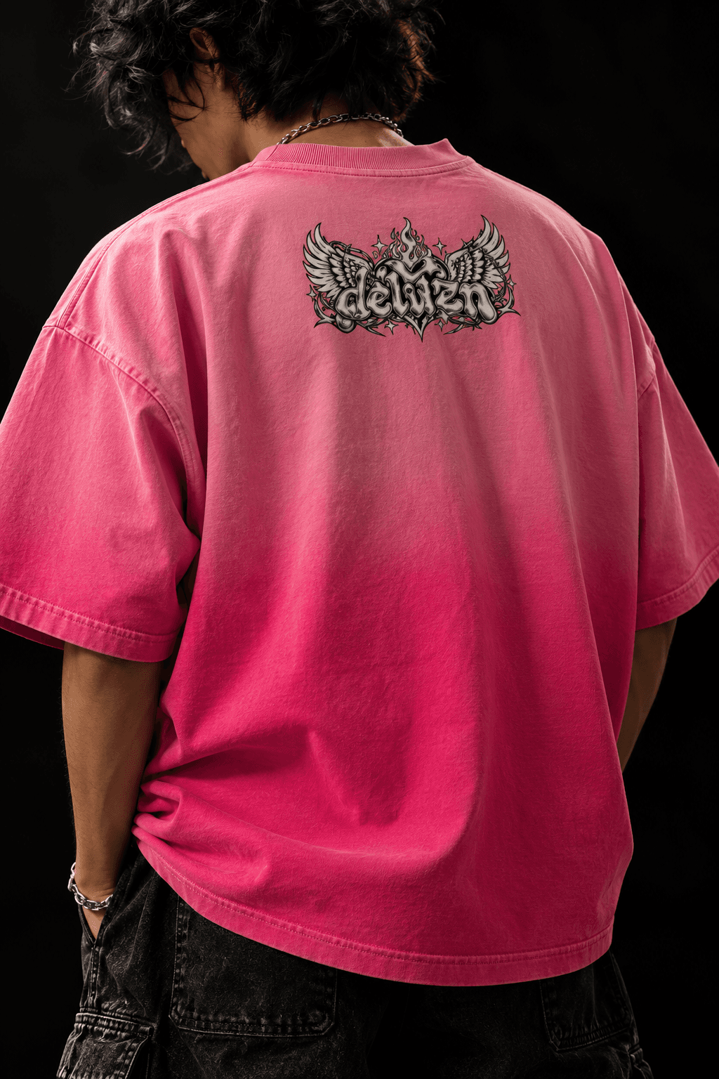 Deluzn Run On Feelings Pink Ombre Washed Boxy Fit Unisex Oversized T-Shirt - view 4