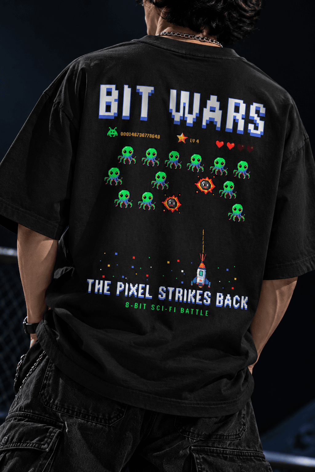 Deluzn Bit Wars Unisex Oversized T-Shirt Black - view 1