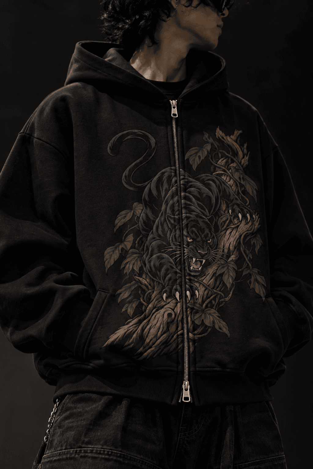 Deluzn Midnight Panther Unisex Boxy Dual-Zip Hoodie - view 3