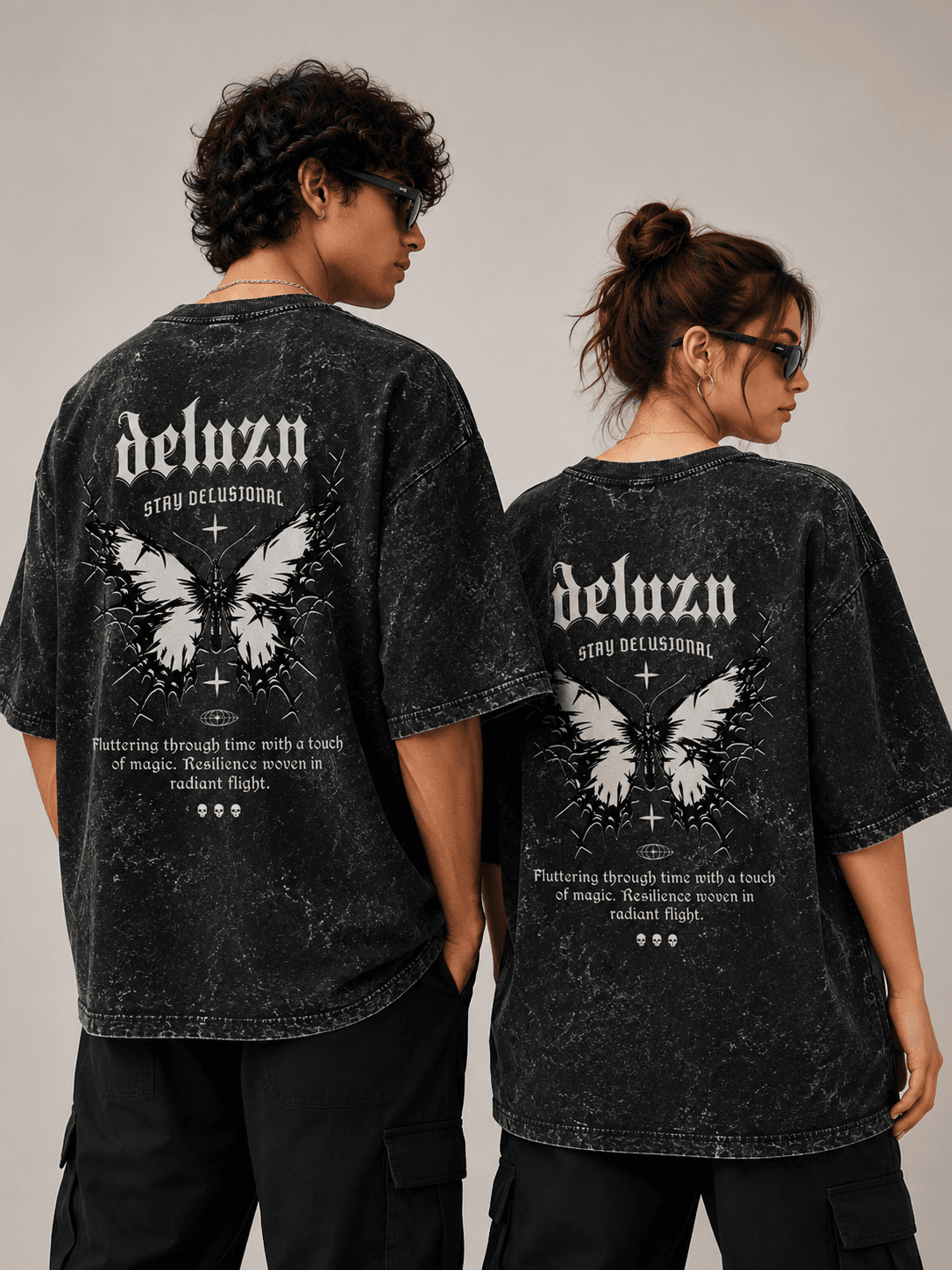 DELUZN Radiant Flight Acid Wash Unisex Oversized Graphic T-Shirt - view 2